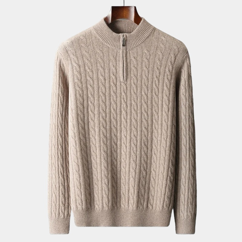Men's Knitted Sweater | Short Zip Cable Knit