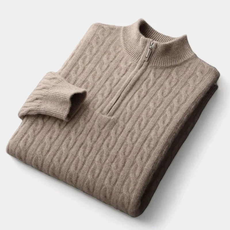 Men's Knitted Sweater | Short Zip Cable Knit