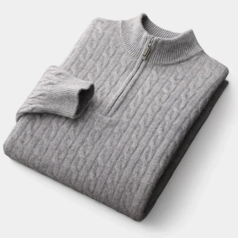 Men's Knitted Sweater | Short Zip Cable Knit