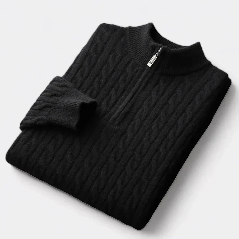 Men's Knitted Sweater | Short Zip Cable Knit