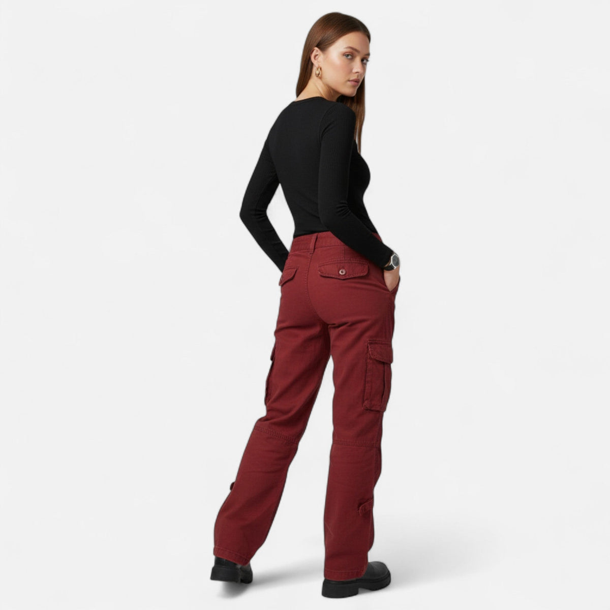 Wide Leg Cargo Pants with Utility Pockets for Women | Relaxed Fit