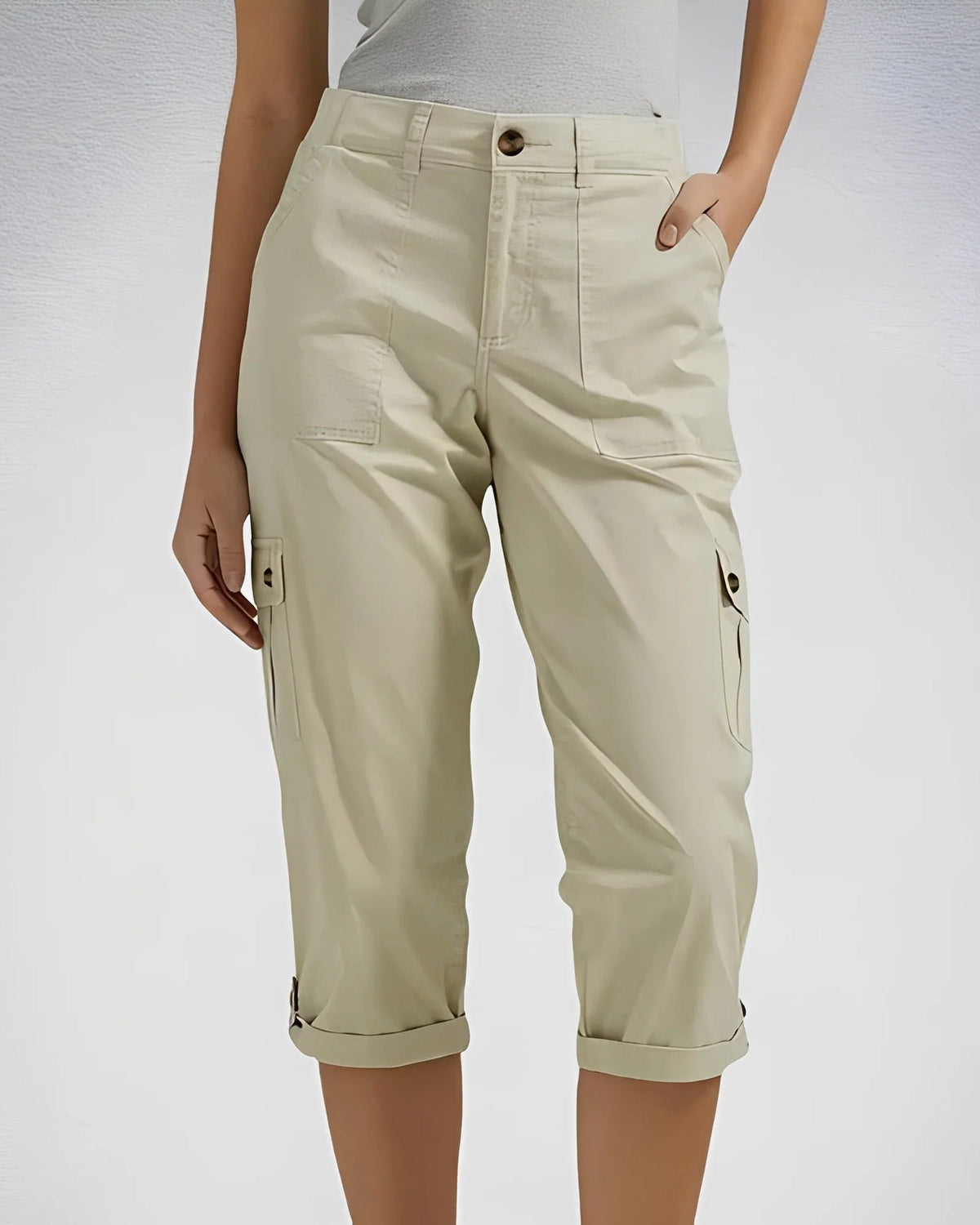 High Waist Straight Leg Cargo Pants with Adjustable Hem for Women