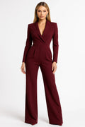 V Neck Wide Leg Blazer Style Jumpsuit for Women | Office and Formal Events
