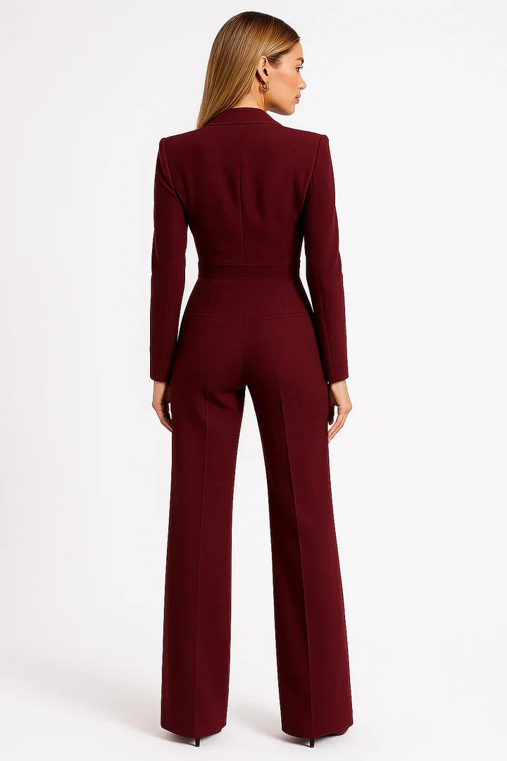 V Neck Wide Leg Blazer Style Jumpsuit for Women | Office and Formal Events