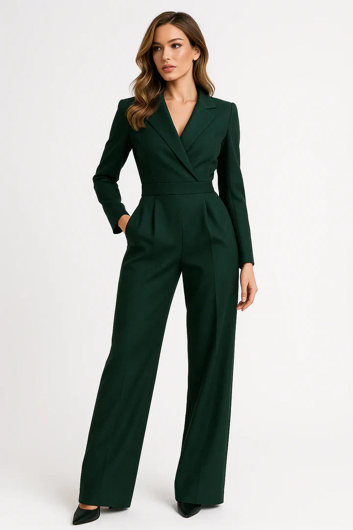V Neck Wide Leg Blazer Style Jumpsuit for Women | Office and Formal Events