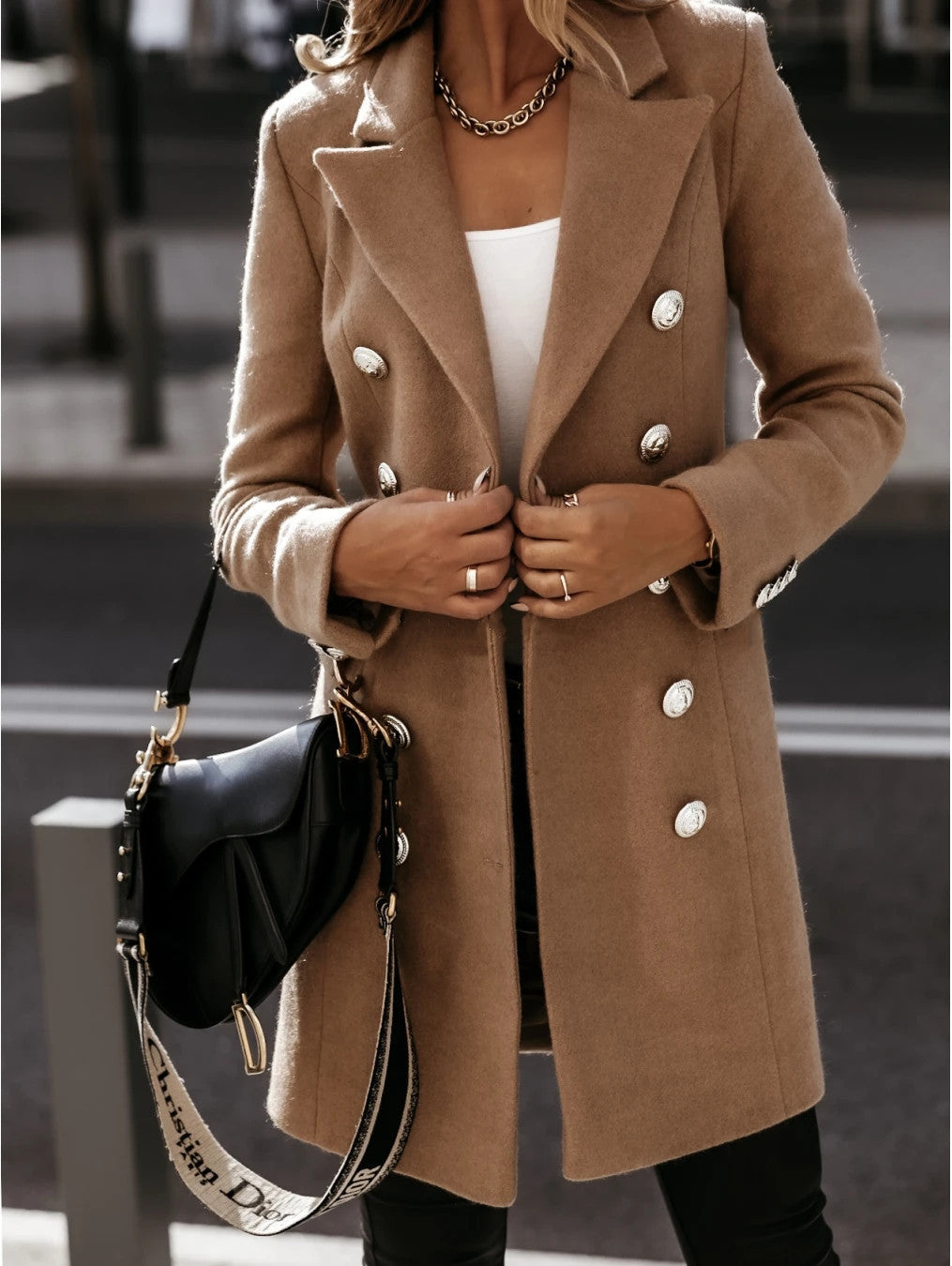 Double Breasted Button Front Regular Fit Coat for Women | Cold Weather Wear