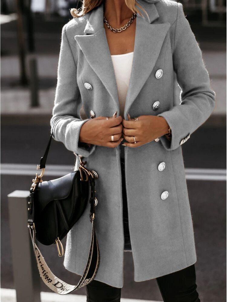 Double Breasted Button Front Regular Fit Coat for Women | Cold Weather Wear