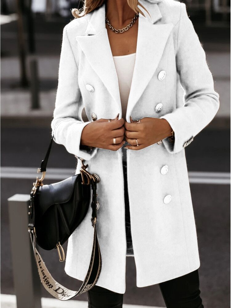 Double Breasted Button Front Regular Fit Coat for Women | Cold Weather Wear