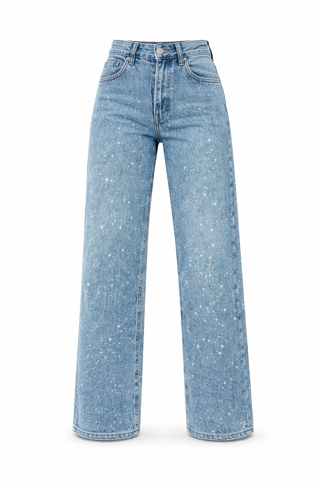 Denim Glitter Detail Straight Leg High Waist Jeans for Women | Casual Wear