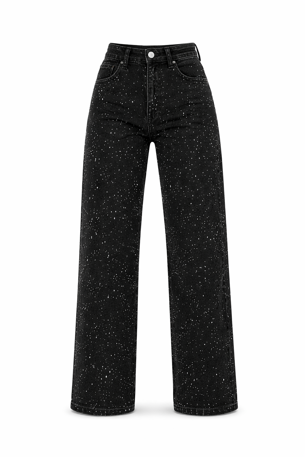 Denim Glitter Detail Straight Leg High Waist Jeans for Women | Casual Wear