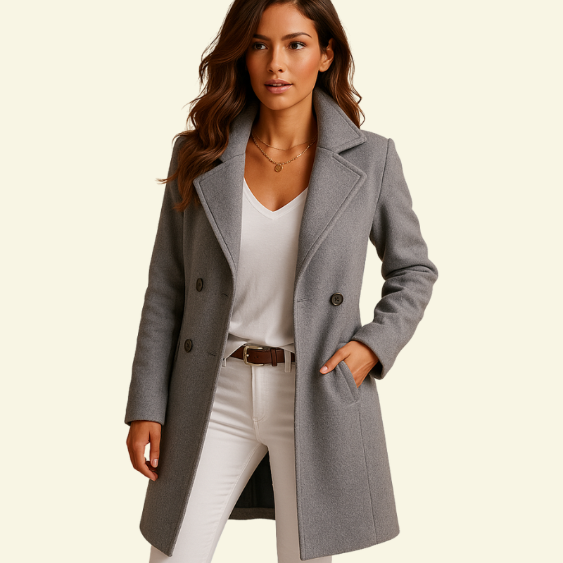 Double Breasted Draped Lapel Coat for Women | Knee Length Winter Style