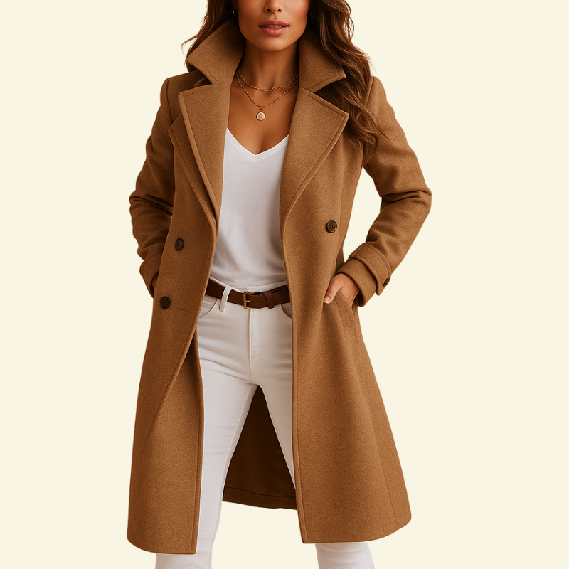 Double Breasted Draped Lapel Coat for Women | Knee Length Winter Style