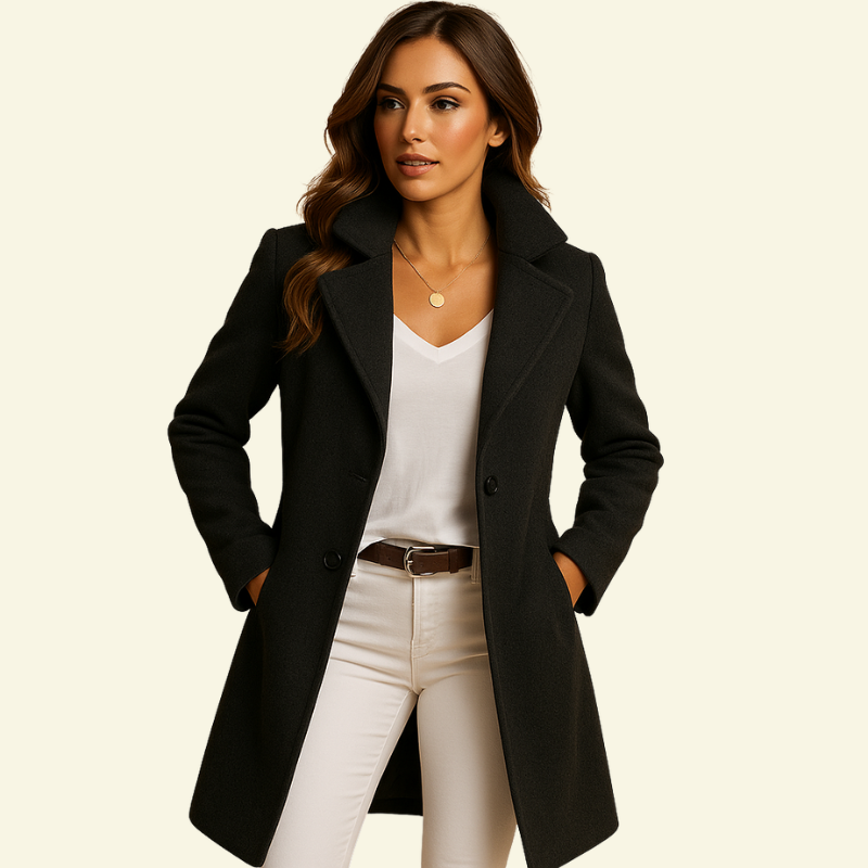 Double Breasted Draped Lapel Coat for Women | Knee Length Winter Style