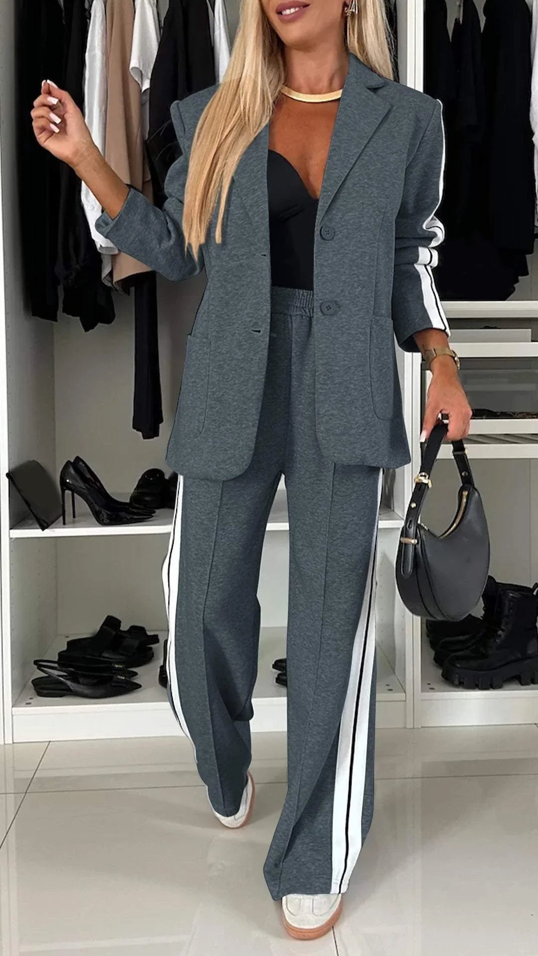 Relaxed Fit Two Piece Blazer and Pants Suit for Women | Office Casual
