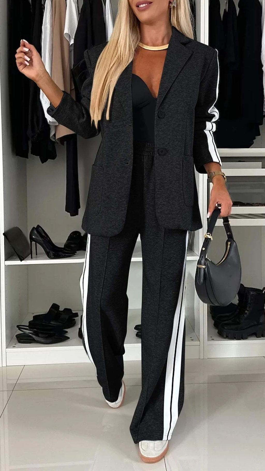 Relaxed Fit Two Piece Blazer and Pants Suit for Women | Office Casual