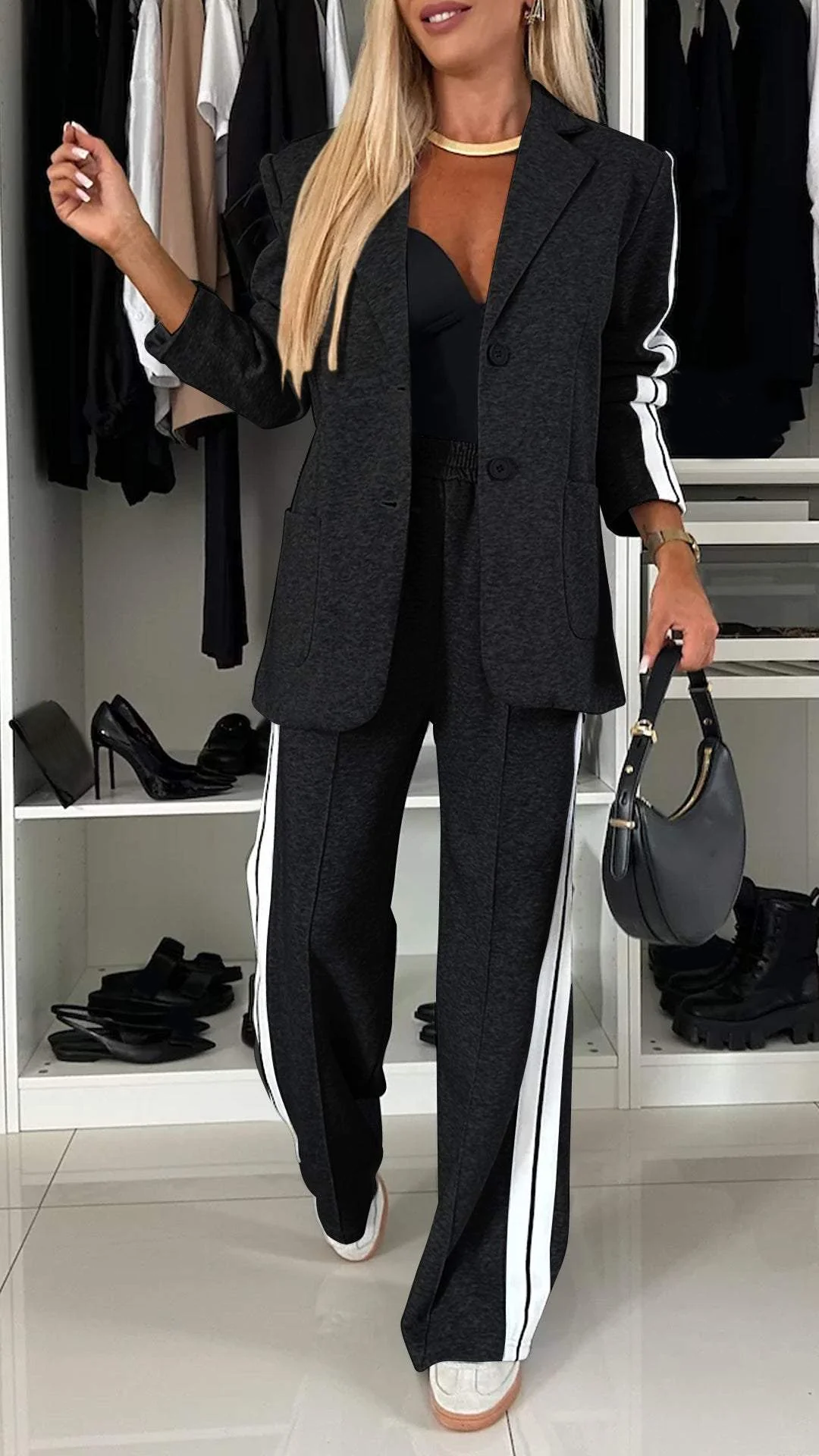 Relaxed Fit Two Piece Blazer and Pants Suit for Women | Office Casual