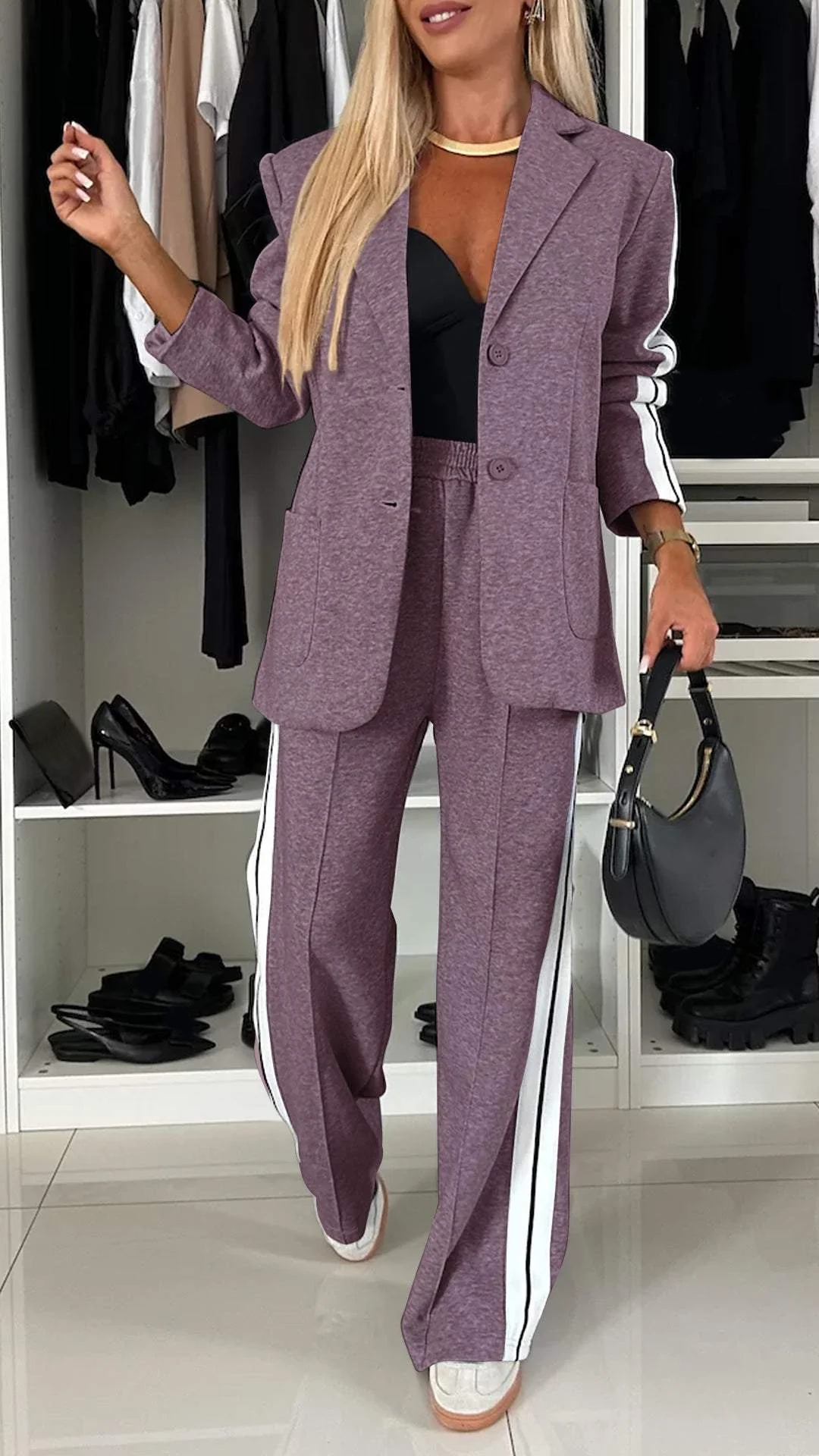 Relaxed Fit Two Piece Blazer and Pants Suit for Women | Office Casual