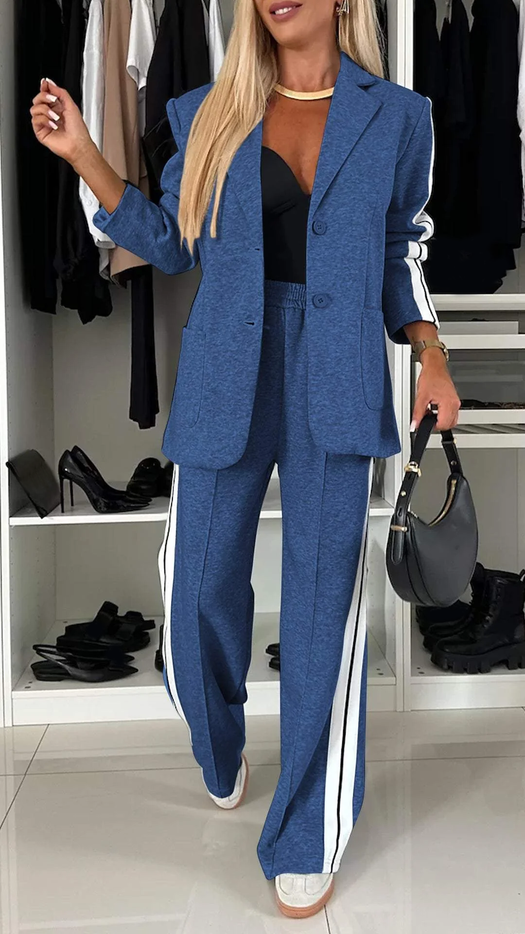 Relaxed Fit Two Piece Blazer and Pants Suit for Women | Office Casual