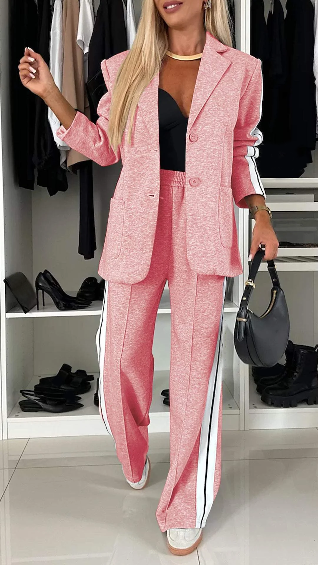 Relaxed Fit Two Piece Blazer and Pants Suit for Women | Office Casual