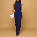 Halter Neck Wide Leg High Waist Sleeveless Jumpsuit for Women | Bow and Pockets