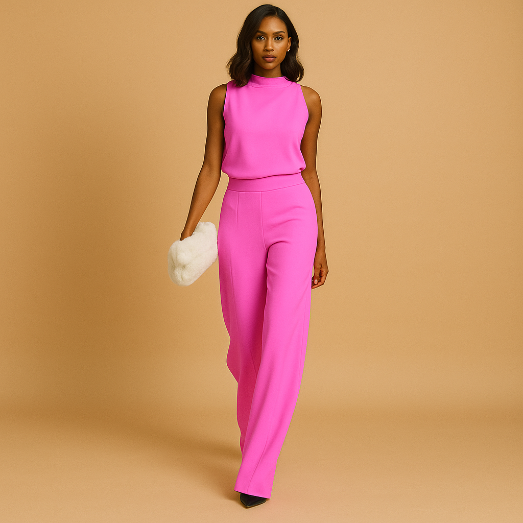 Halter Neck Wide Leg High Waist Sleeveless Jumpsuit for Women | Bow and Pockets