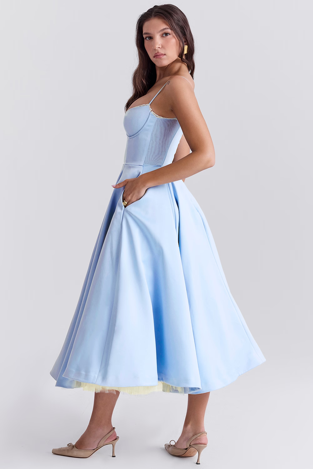 Corset Bodice A-Line Midi Dress for Women | Sweetheart Neckline Formal Wear