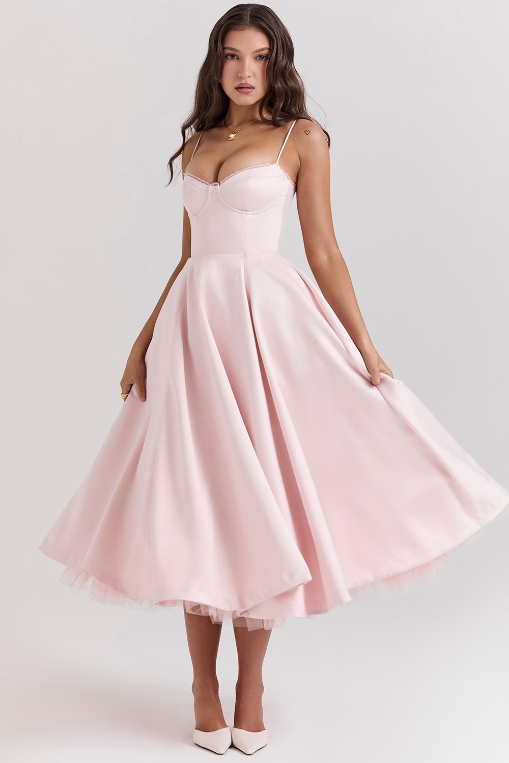 Corset Bodice A-Line Midi Dress for Women | Sweetheart Neckline Formal Wear