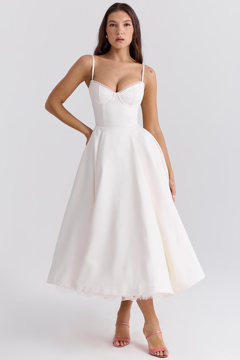 Corset Bodice A-Line Midi Dress for Women | Sweetheart Neckline Formal Wear