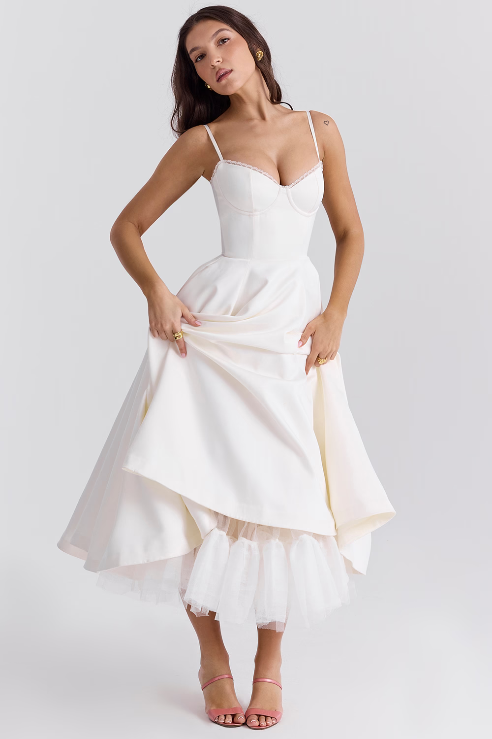 Corset Bodice A-Line Midi Dress for Women | Sweetheart Neckline Formal Wear