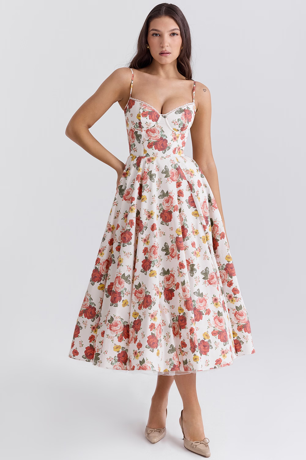 Corset Bodice A-Line Midi Dress for Women | Sweetheart Neckline Formal Wear