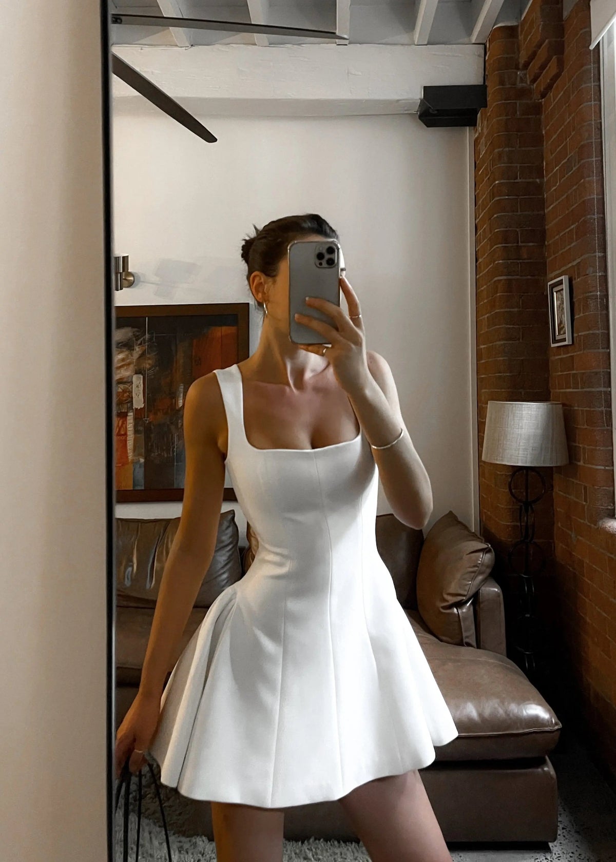 White Square Neck Fit and Flare Mini Dress for Women | Casual Party Wear