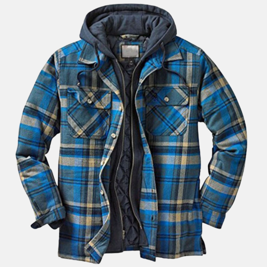 Quilted Lined Button Up Shirt Jacket for Men | Long Sleeve Front Pockets
