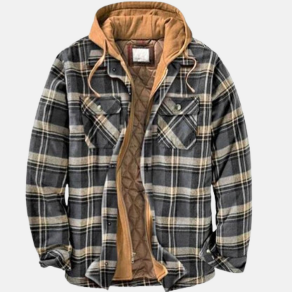 Quilted Lined Button Up Shirt Jacket for Men | Long Sleeve Front Pockets