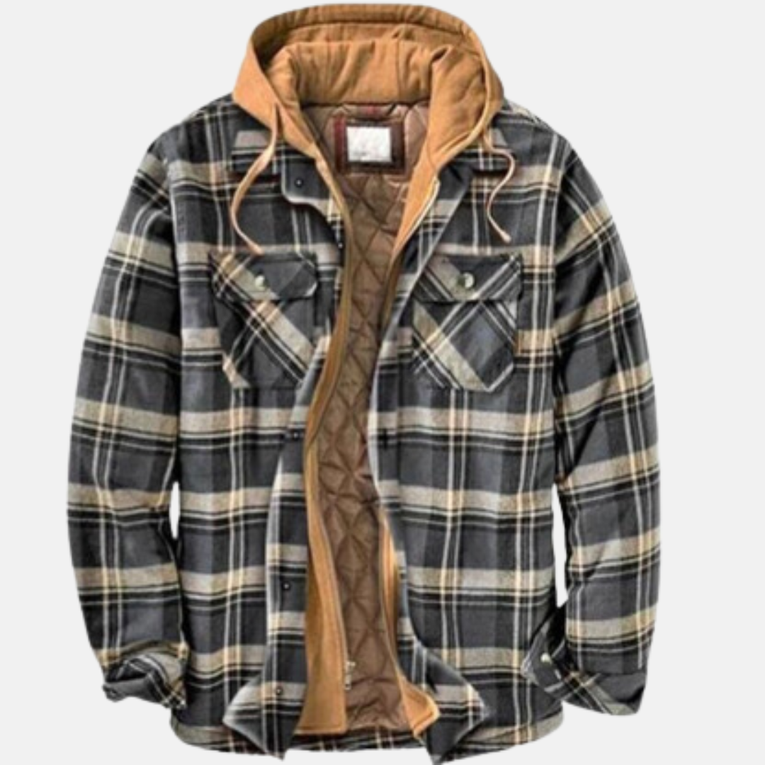 Quilted Lined Button Up Shirt Jacket for Men | Long Sleeve Front Pockets