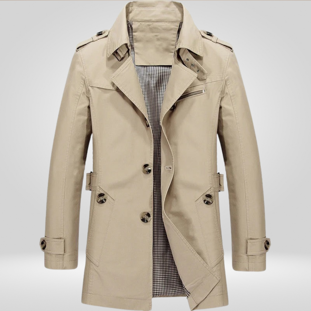 Regular Fit Button Front Belted Trench Coat for Men | Everyday Outerwear