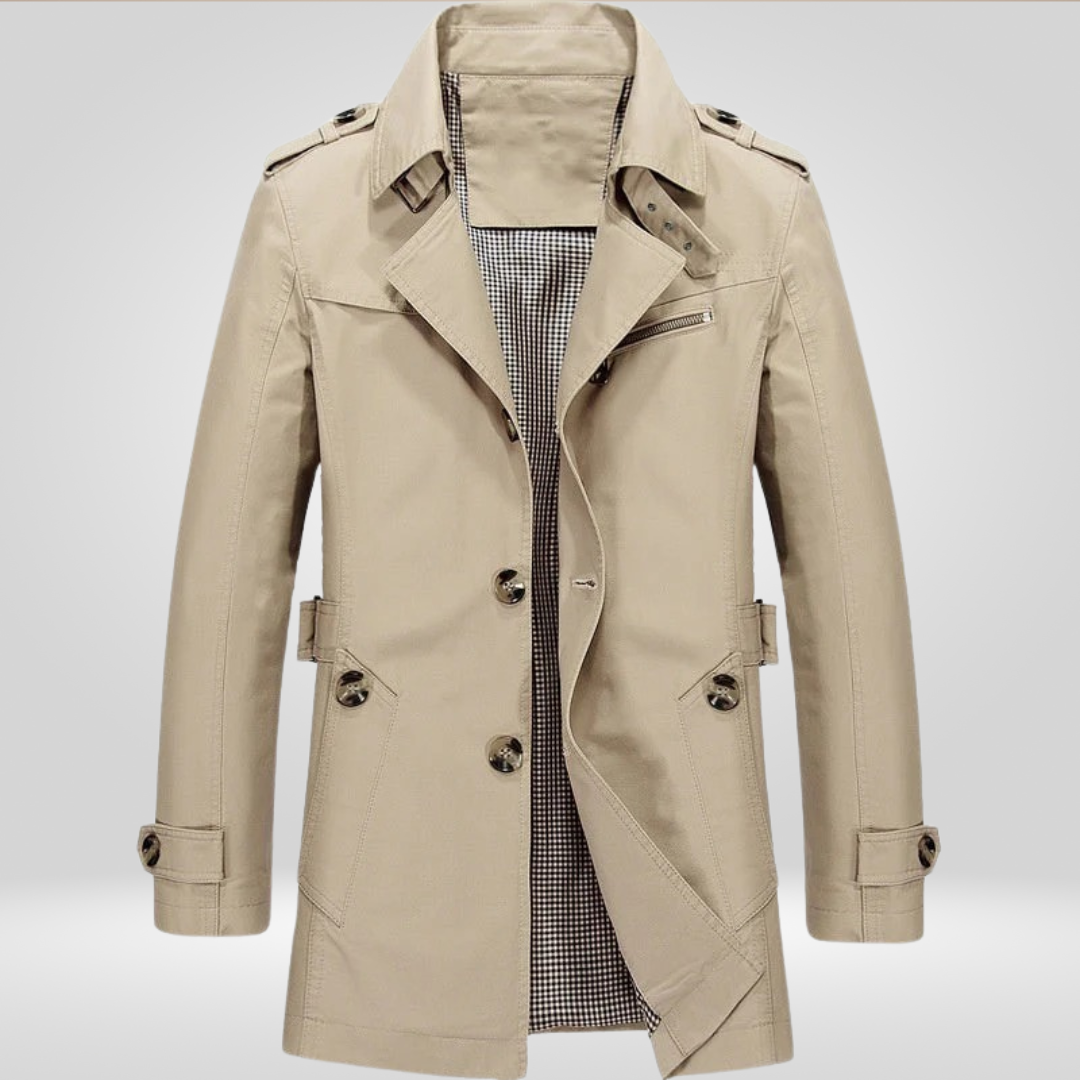 Regular Fit Button Front Belted Trench Coat for Men | Everyday Outerwear
