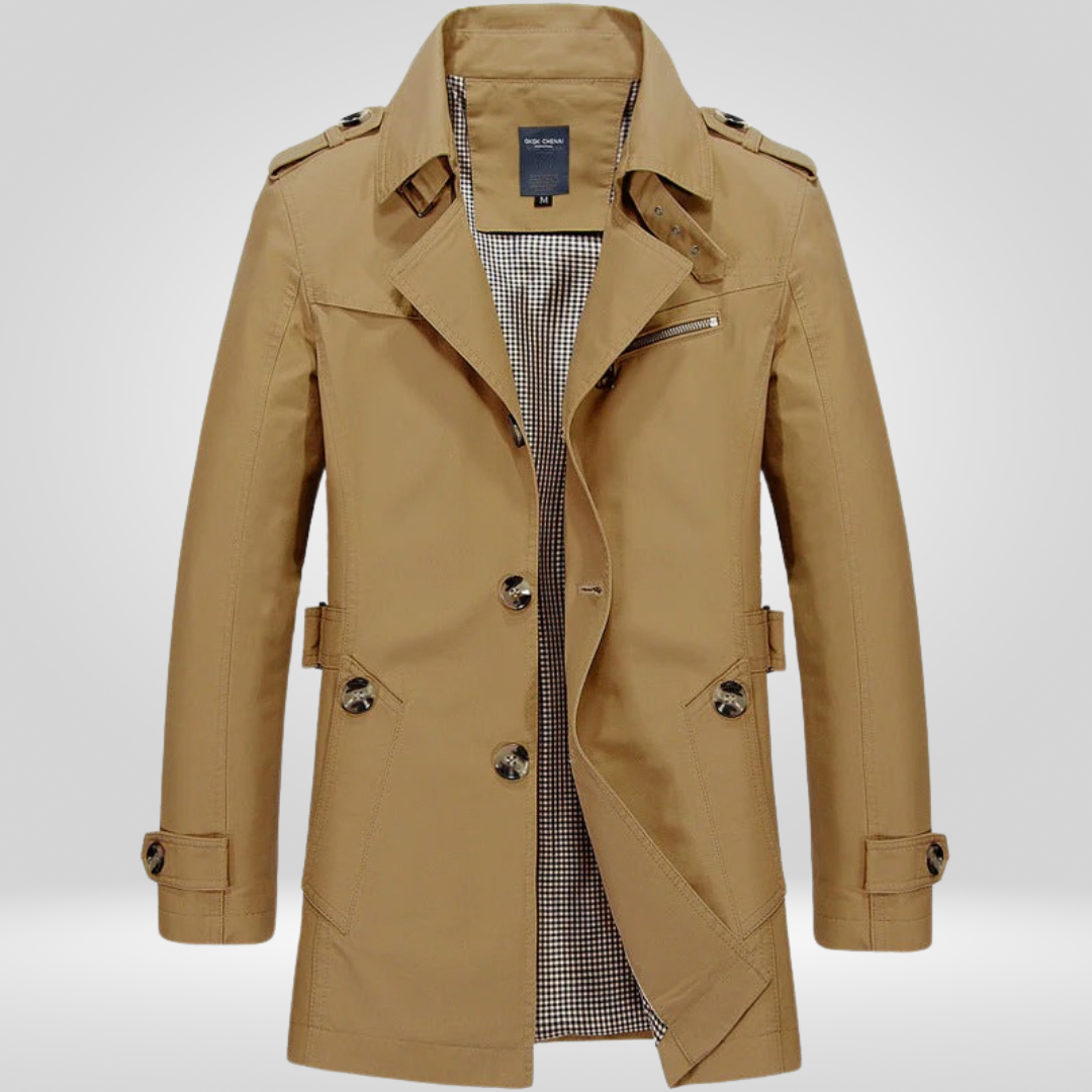 Regular Fit Button Front Belted Trench Coat for Men | Everyday Outerwear