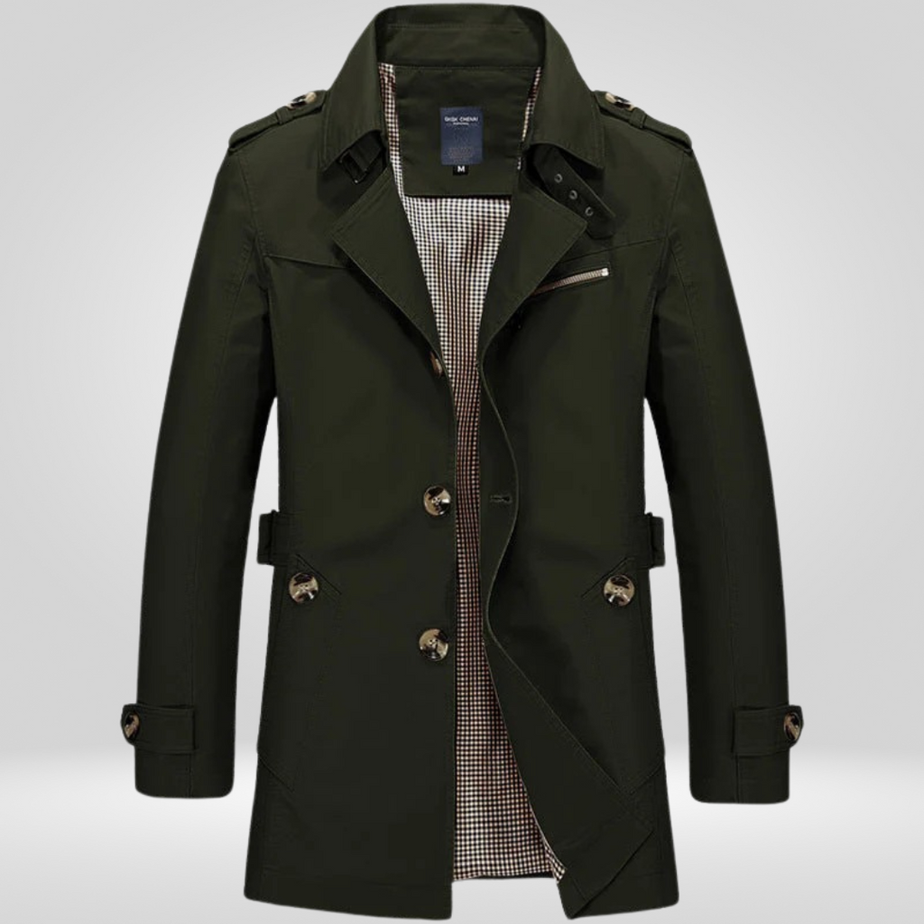 Regular Fit Button Front Belted Trench Coat for Men | Everyday Outerwear