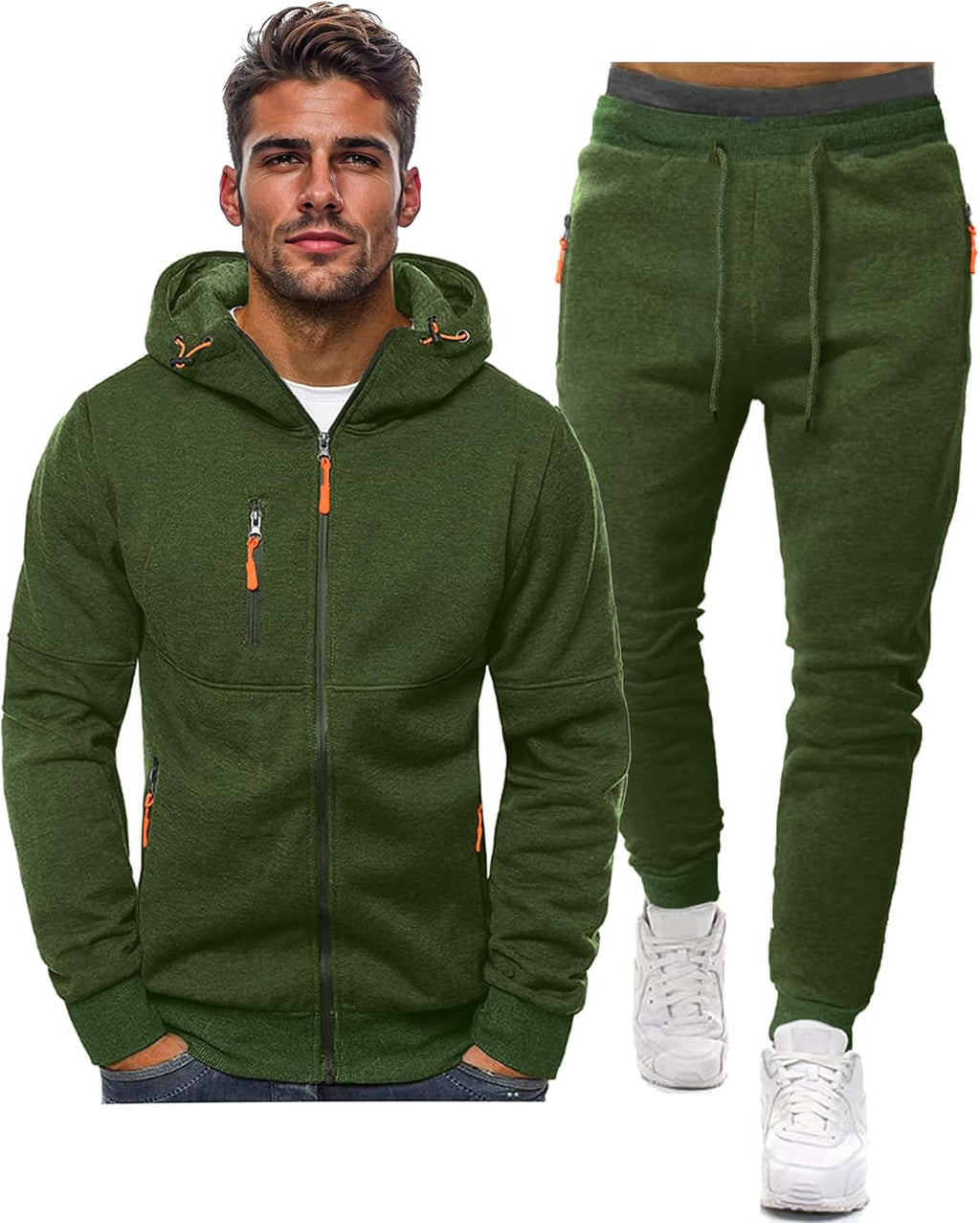 Black Zip Up Hoodie and Jogger Sweatpants Set for Men | Casual Loungewear