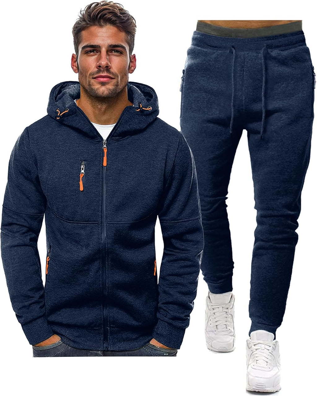 Black Zip Up Hoodie and Jogger Sweatpants Set for Men | Casual Loungewear