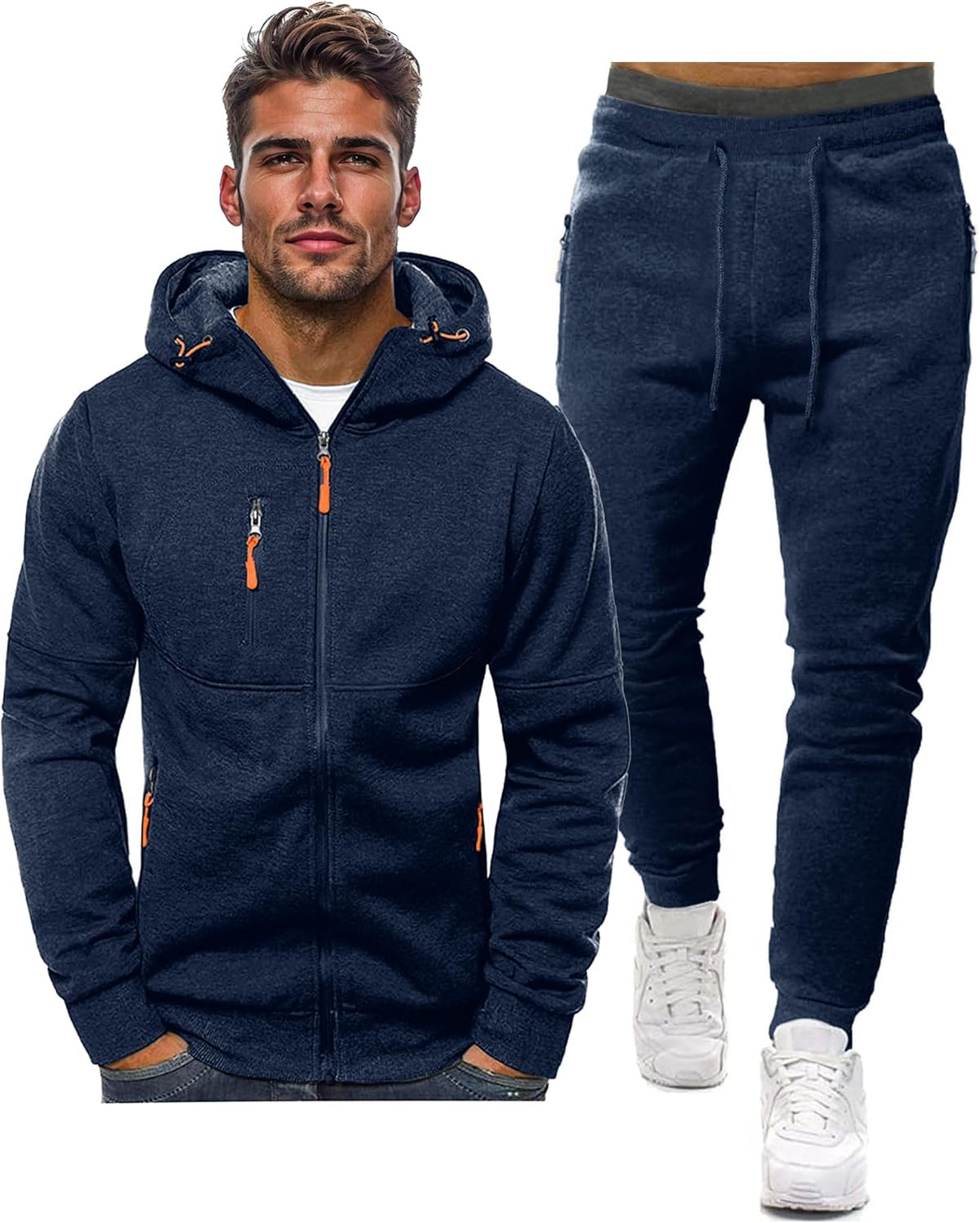 Black Zip Up Hoodie and Jogger Sweatpants Set for Men | Casual Loungewear