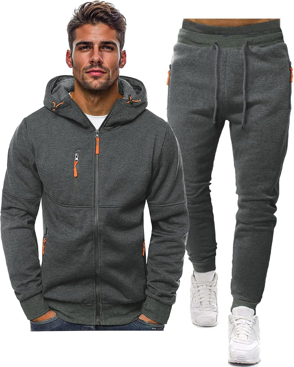Black Zip Up Hoodie and Jogger Sweatpants Set for Men | Casual Loungewear