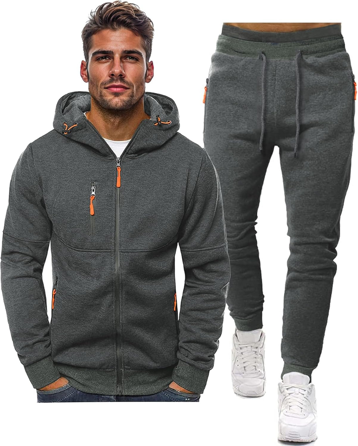 Black Zip Up Hoodie and Jogger Sweatpants Set for Men | Casual Loungewear