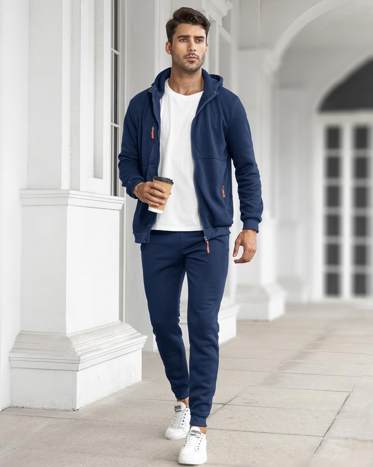 Black Zip Up Hoodie and Jogger Sweatpants Set for Men | Casual Loungewear