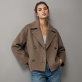 Short Double Breasted Straight Fit Coat for Women | Lapel Collar Long Sleeve