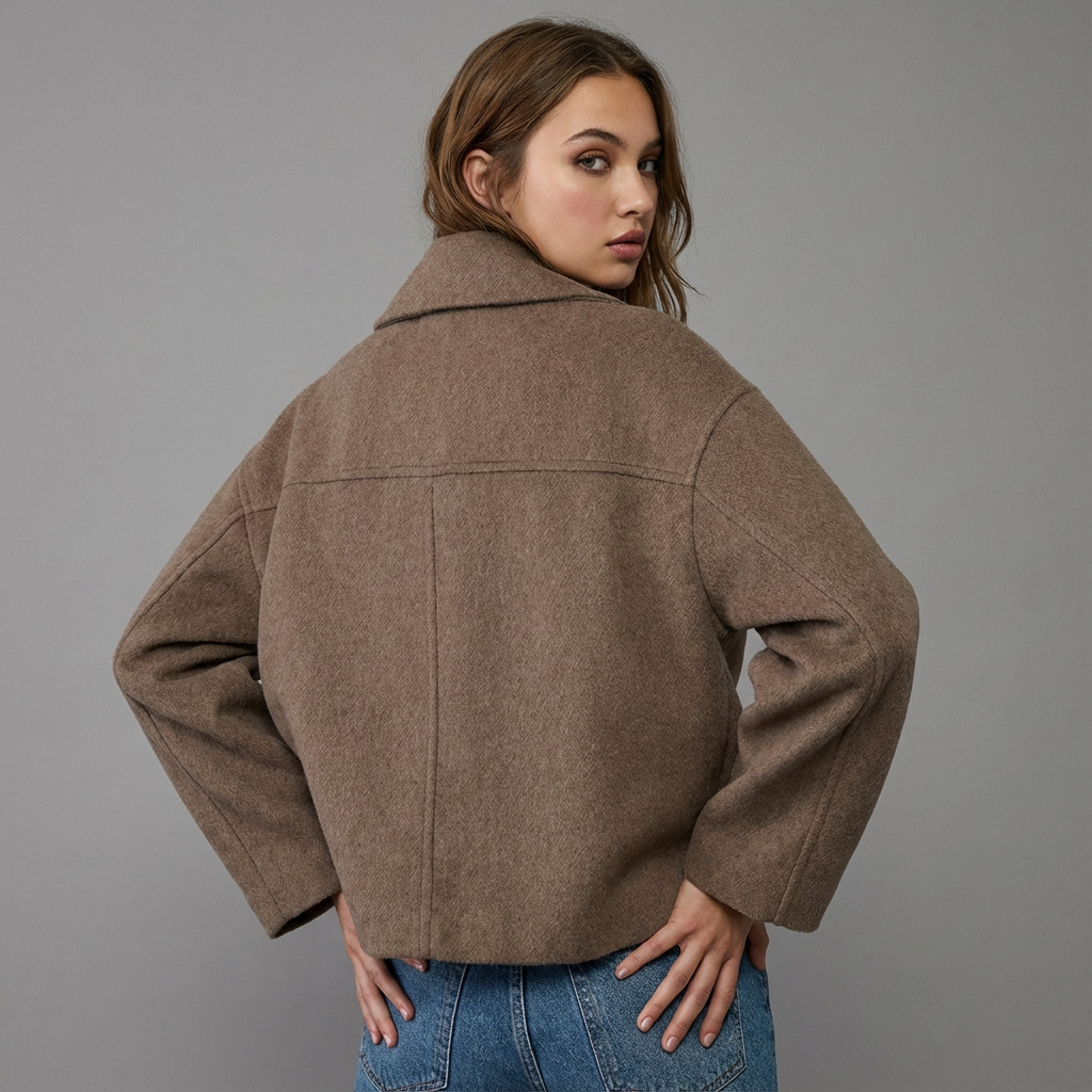 Short Double Breasted Straight Fit Coat for Women | Lapel Collar Long Sleeve