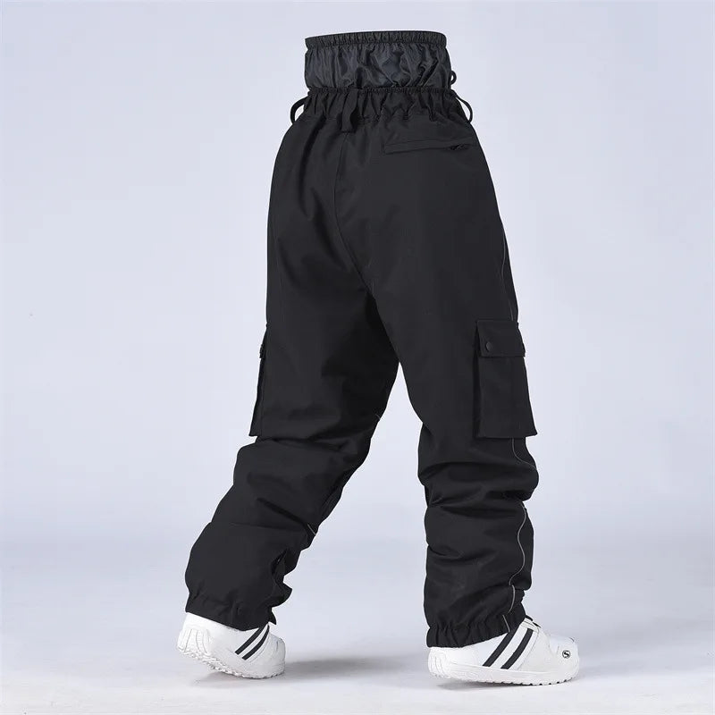 Black Windproof Waterproof Zip Front Snowboard Pants for Men | Winter Sports