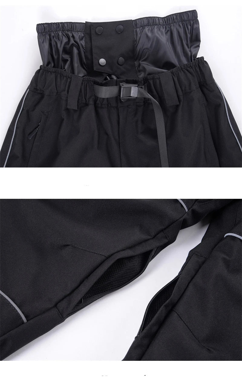 Black Windproof Waterproof Zip Front Snowboard Pants for Men | Winter Sports