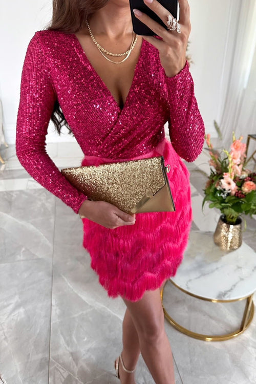 Sequin V Neck Fitted Mini Dress for Women | Evening Party and Special Occasion