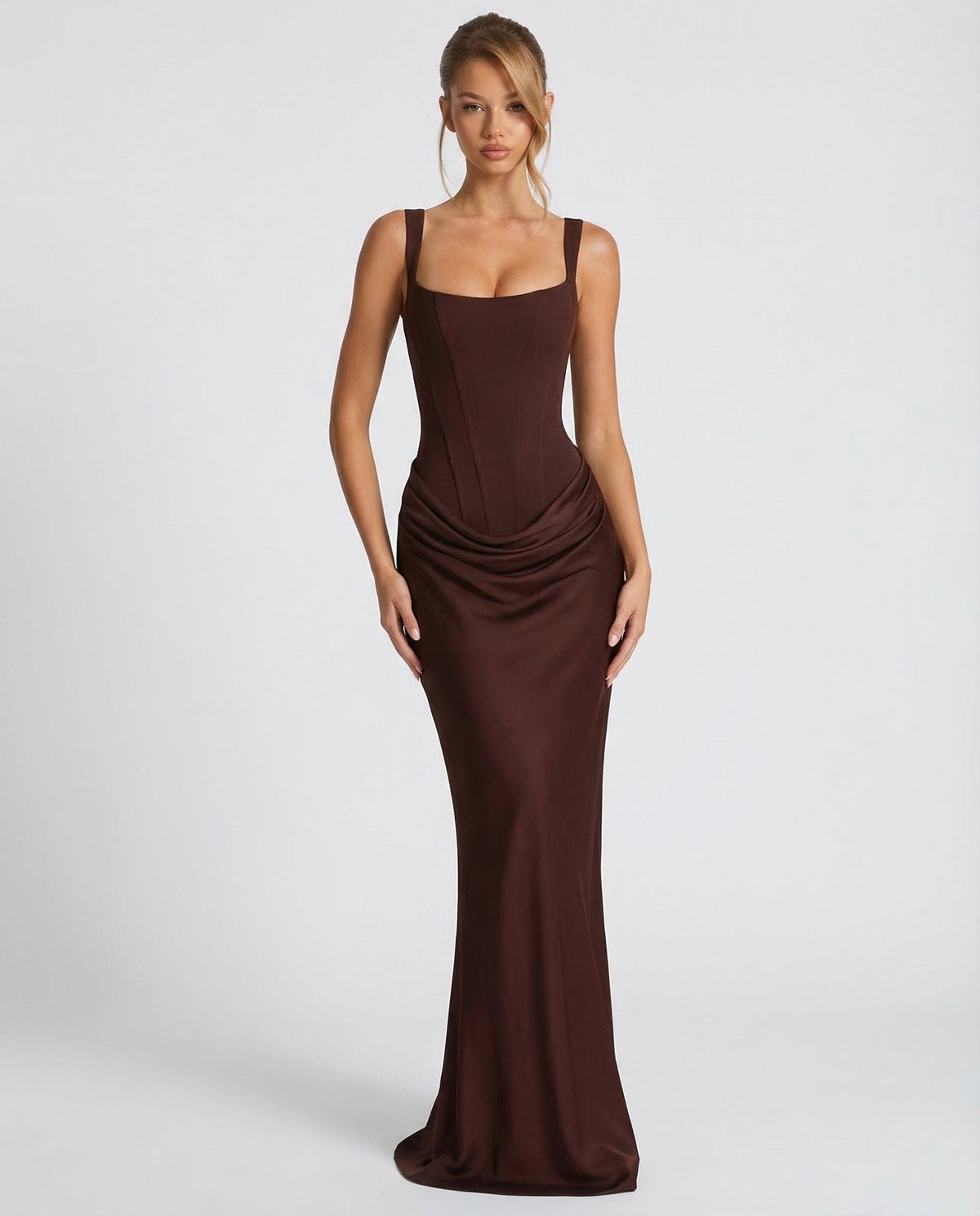 Draped Corset Maxi Dress for Women | Sleeveless Evening Occasion Style